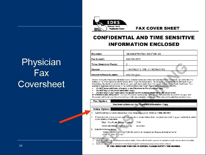 Physician Fax Coversheet 30 XXXX X EDRS OVERVIEW 