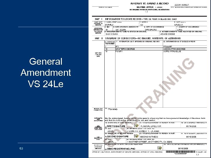 General Amendment VS 24 Le FIRST SIGNATURE SECOND SIGNATURE 53 EDRS OVERVIEWREGISTRAR MD, PHD
