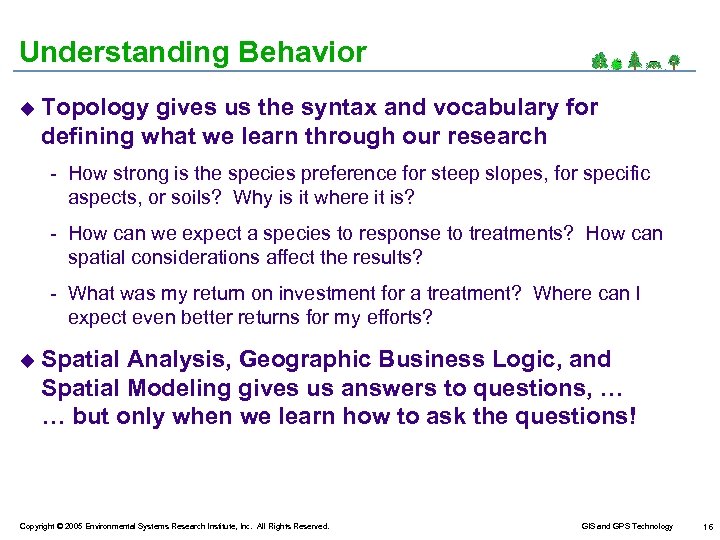 Understanding Behavior u Topology gives us the syntax and vocabulary for defining what we