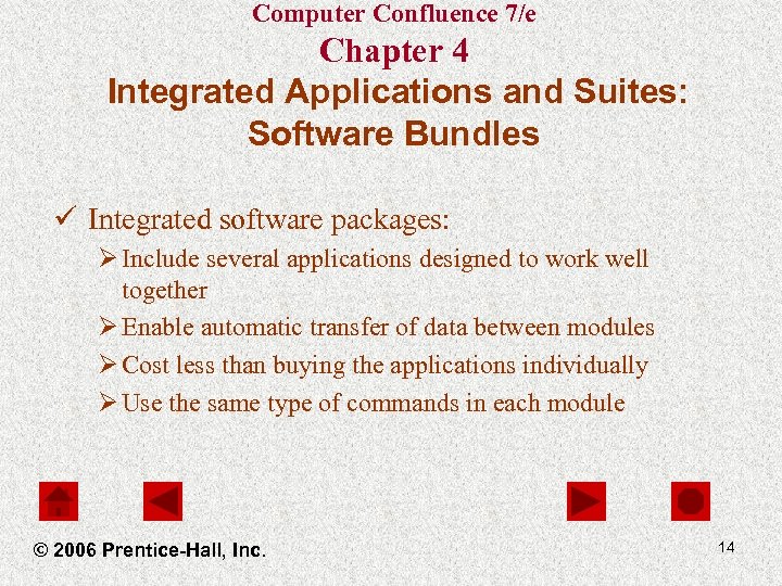 Computer Confluence 7/e Chapter 4 Integrated Applications and Suites: Software Bundles ü Integrated software