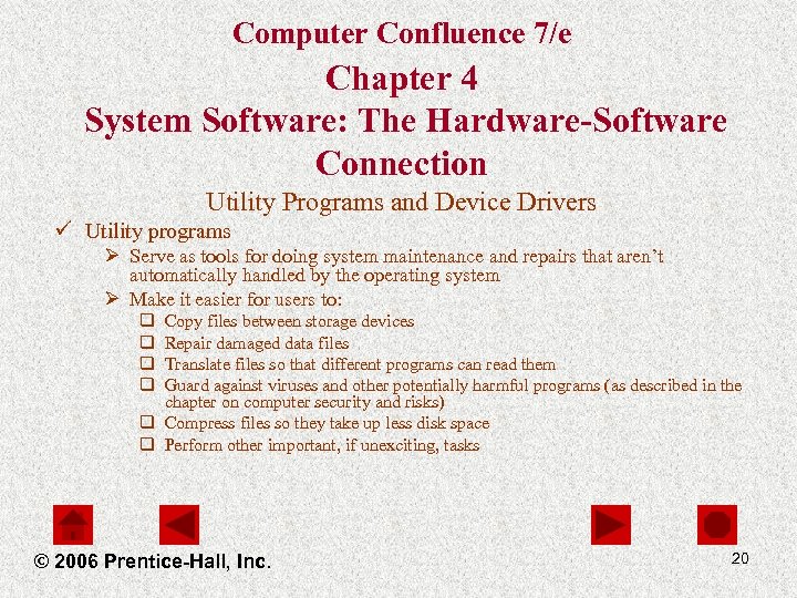 Computer Confluence 7/e Chapter 4 System Software: The Hardware-Software Connection Utility Programs and Device