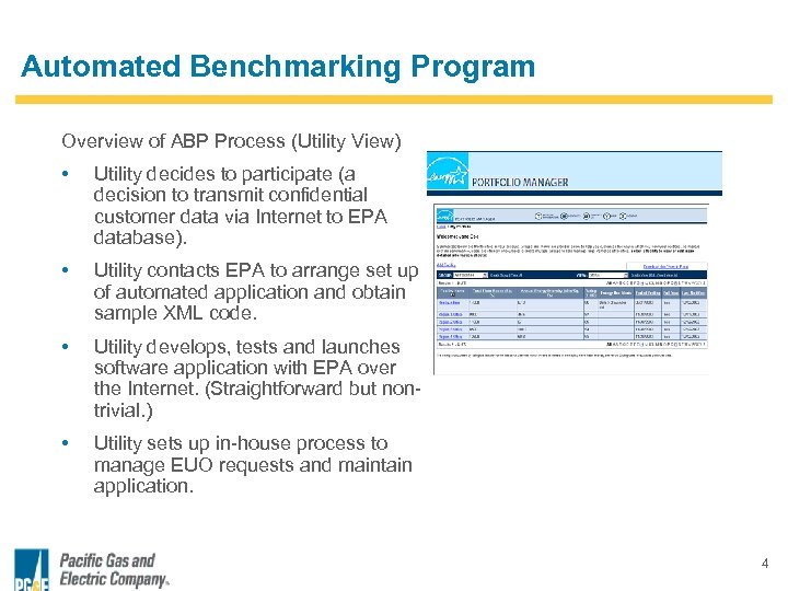Automated Benchmarking Program Overview of ABP Process (Utility View) • Utility decides to participate