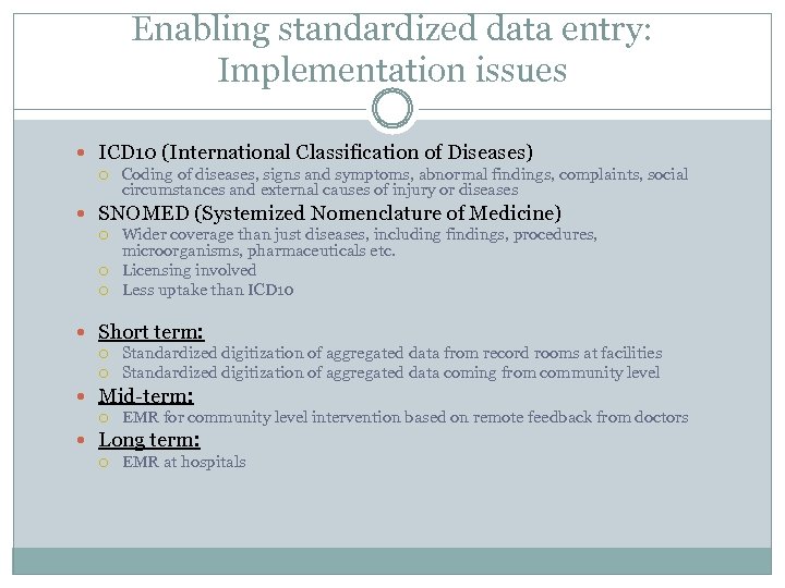 Enabling standardized data entry: Implementation issues ICD 10 (International Classification of Diseases) Coding of