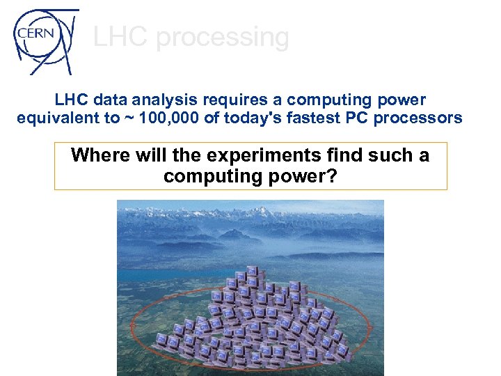 LHC processing LHC data analysis requires a computing power equivalent to ~ 100, 000