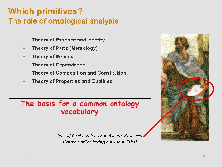 Which primitives? The role of ontological analysis • Theory of Essence and Identity •