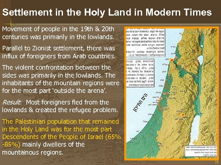 Settlement in the Holy Land in Modern Times Movement of people in the 19