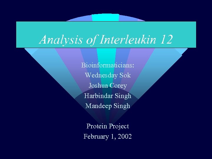 Analysis of Interleukin 12 Bioinformaticians: Wednesday Sok Joshua Corey Harbindar Singh Mandeep Singh Protein