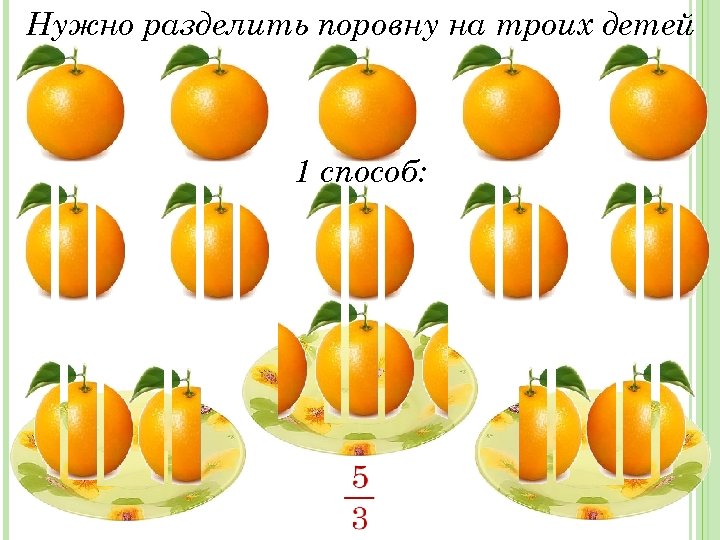Нужно разделить поровну на троих детей 1 способ: 