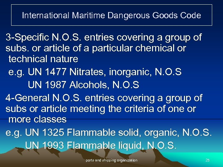 International Maritime Dangerous Goods Code 3 -Specific N. O. S. entries covering a group