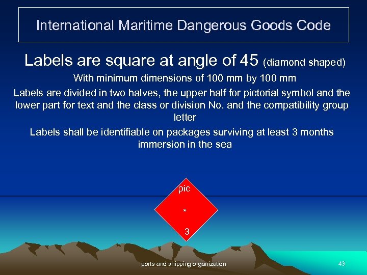 International Maritime Dangerous Goods Code Labels are square at angle of 45 (diamond shaped)