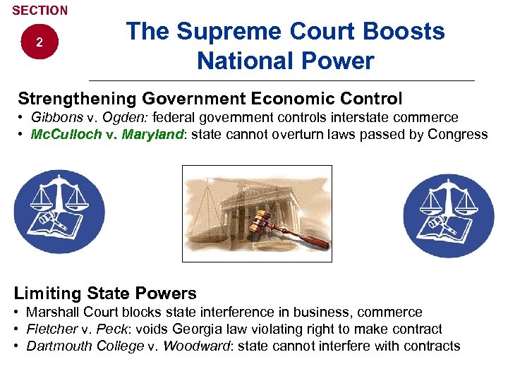 SECTION 2 The Supreme Court Boosts National Power Strengthening Government Economic Control • Gibbons