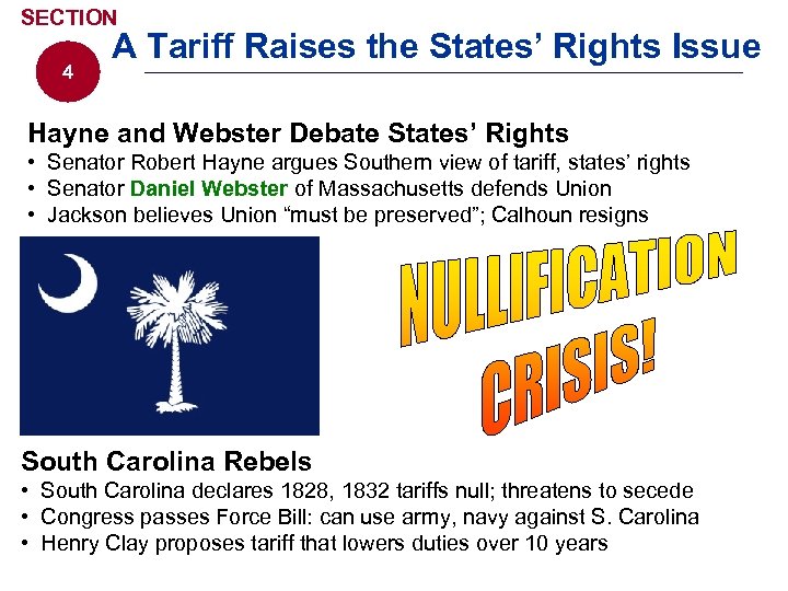 SECTION 4 A Tariff Raises the States’ Rights Issue Hayne and Webster Debate States’