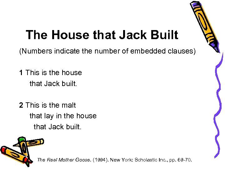 The House that Jack Built (Numbers indicate the number of embedded clauses) 1 This