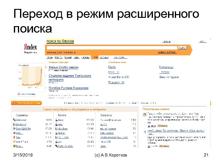 Переход в режим расширенного поиска 3/15/2018 (c) А. В. Коротков 21 