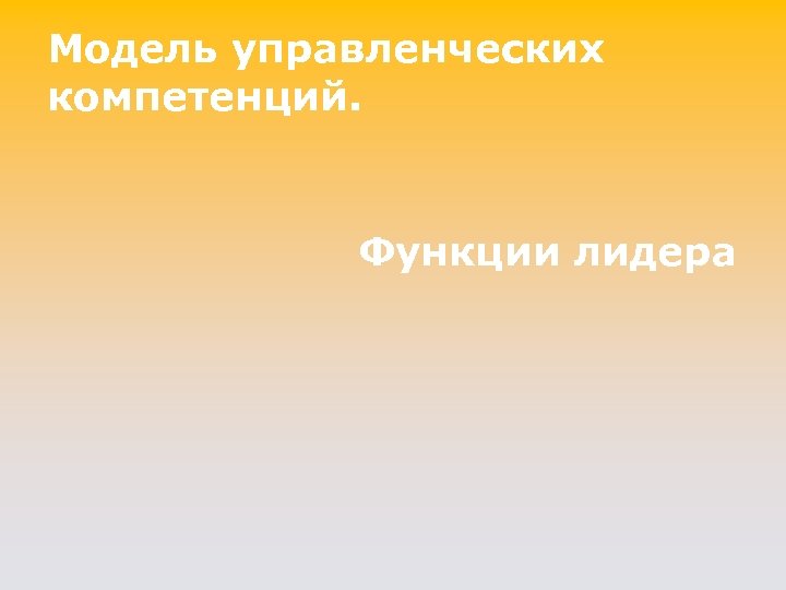 Модель управленческих компетенций. Функции лидера 