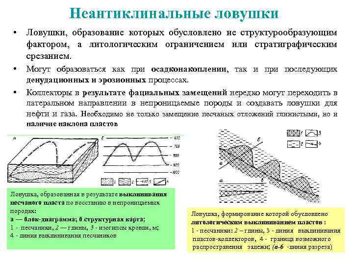 Неантиклинальные ловушки • Ловушки, образование которых обусловлено не структурообразующим фактором, а литологическим ограничением или