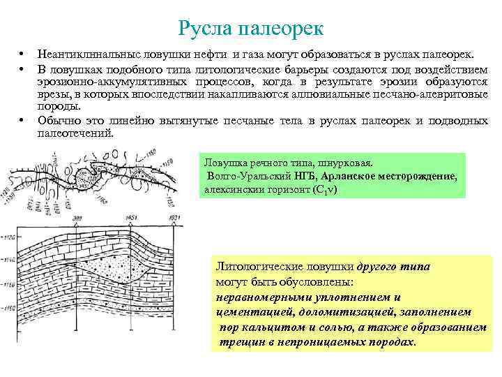 Русла палеорек • • • Неантиклннальныс ловушки нефти и газа могут образоваться в руслах