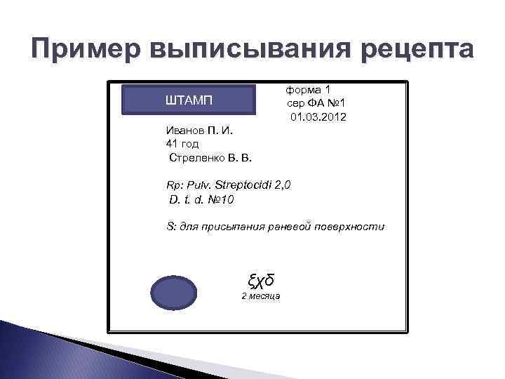 Пример выписывания рецепта форма 1 ШТАМП сер ФА № 1 01. 03. 2012 Иванов