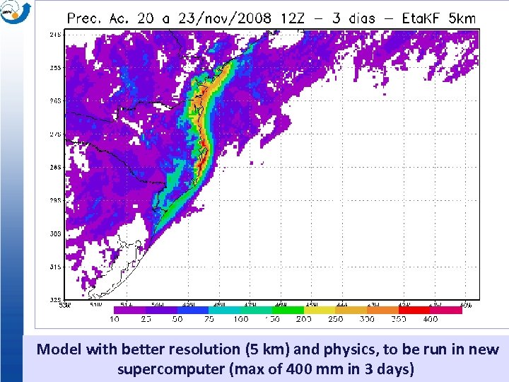 Model with better resolution (5 km) and physics, to be run in new supercomputer