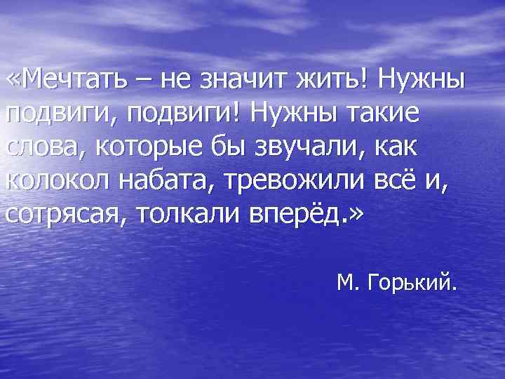  «Мечтать – не значит жить! Нужны подвиги, подвиги! Нужны такие слова, которые бы