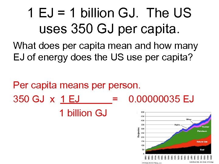 1 EJ = 1 billion GJ. The US uses 350 GJ per capita. What