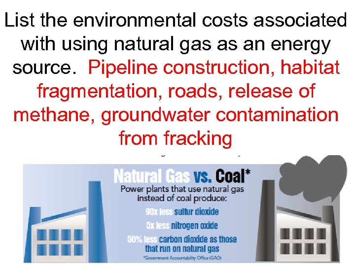 List the environmental costs associated with using natural gas as an energy source. Pipeline