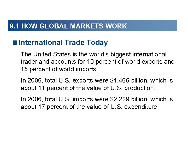 9. 1 HOW GLOBAL MARKETS WORK <International Trade Today The United States is the