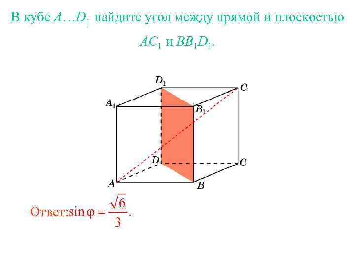 В кубе A…D 1 найдите угол между прямой и плоскостью AC 1 и BB