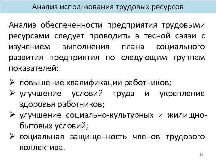 Использование трудовых ресурсов