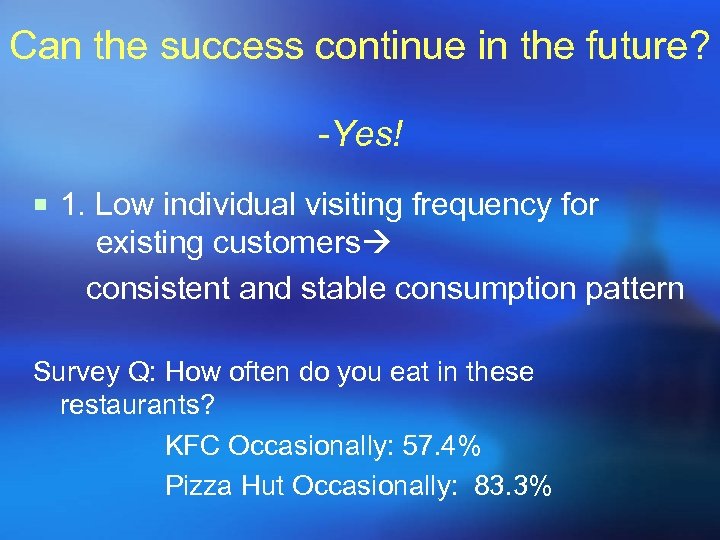 Can the success continue in the future? -Yes! ¡ 1. Low individual visiting frequency