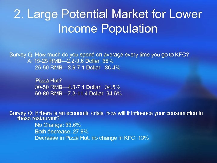 2. Large Potential Market for Lower Income Population Survey Q: How much do you