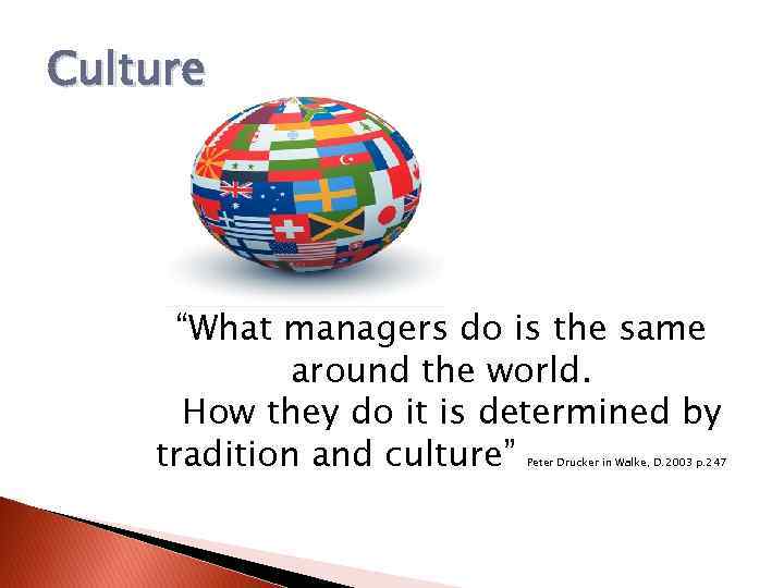 Culture “What managers do is the same around the world. How they do it