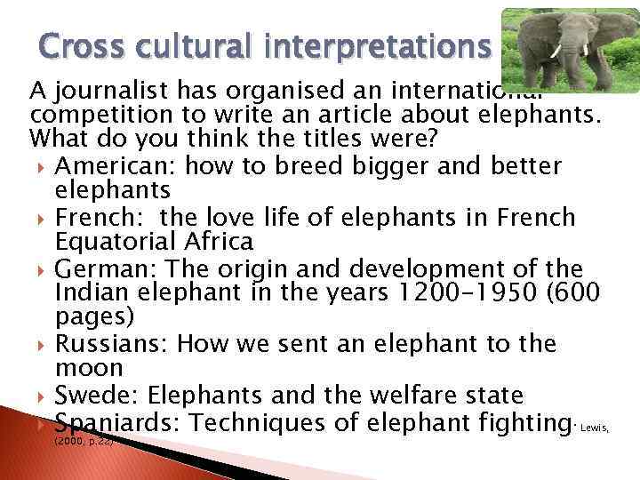 Cross cultural interpretations A journalist has organised an international competition to write an article