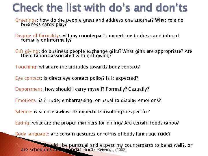 Check the list with do’s and don’ts Greetings: how do the people great and