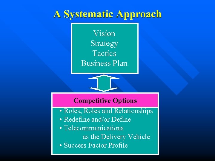 A Systematic Approach Vision Strategy Tactics Business Plan Competitive Options • Roles, Roles and