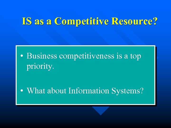 IS as a Competitive Resource? • Business competitiveness is a top priority. • What