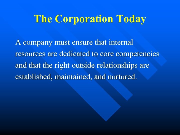 The Corporation Today A company must ensure that internal resources are dedicated to core
