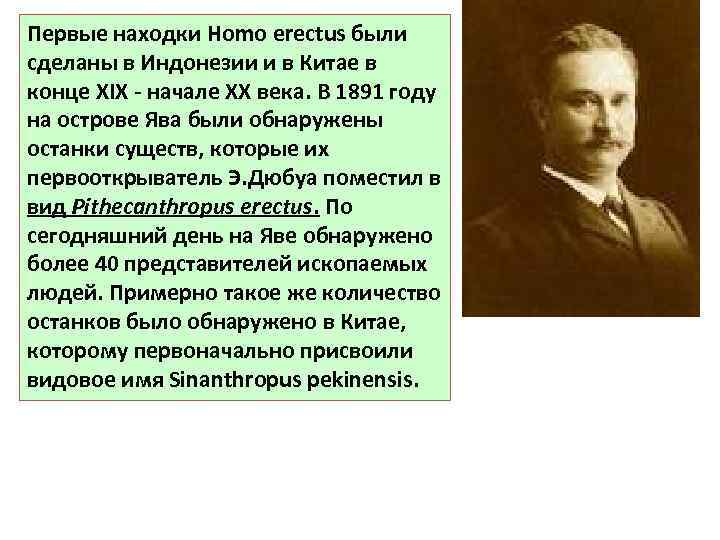 Первые находки Homo erectus были сделаны в Индонезии и в Китае в конце XIX