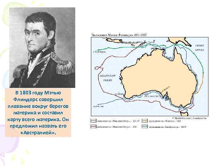 В 1803 году Мэтью Флиндерс совершил плавание вокруг берегов материка и составил карту всего