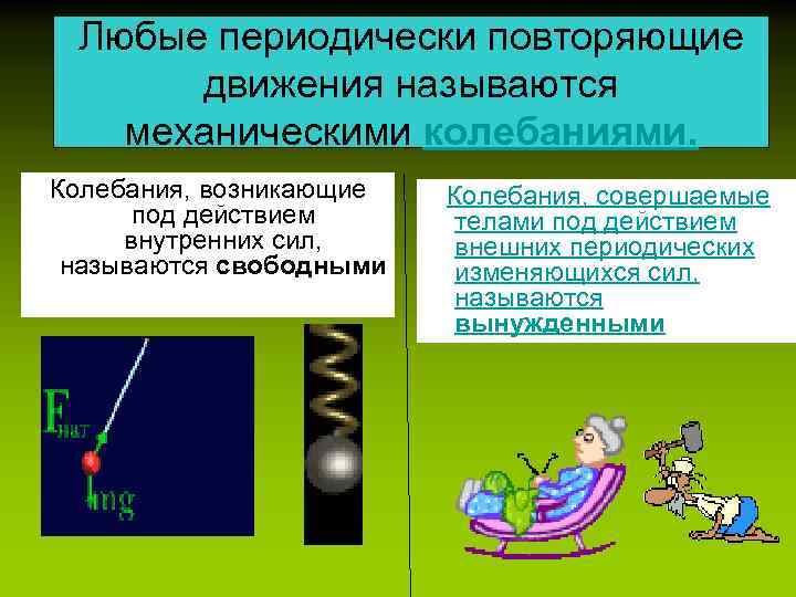 Свободным называется движение. Колебания возникающие под действием внутренних сил. Колебания в природе и технике. Периодические механические колебания. Колебания в технике.