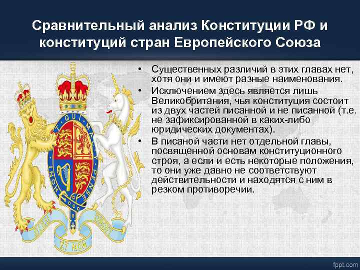 Сравнительный анализ Конституции РФ и конституций стран Европейского Союза • Существенных различий в этих