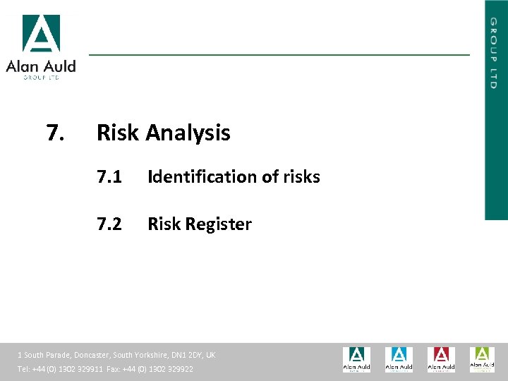 ALAN AULD ENGINEERING 7. Risk Analysis 7. 1 Identification of risks 7. 2 Risk