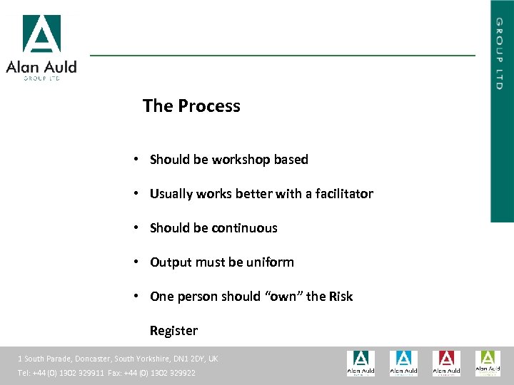 ALAN AULD ENGINEERING The Process • Should be workshop based • Usually works better