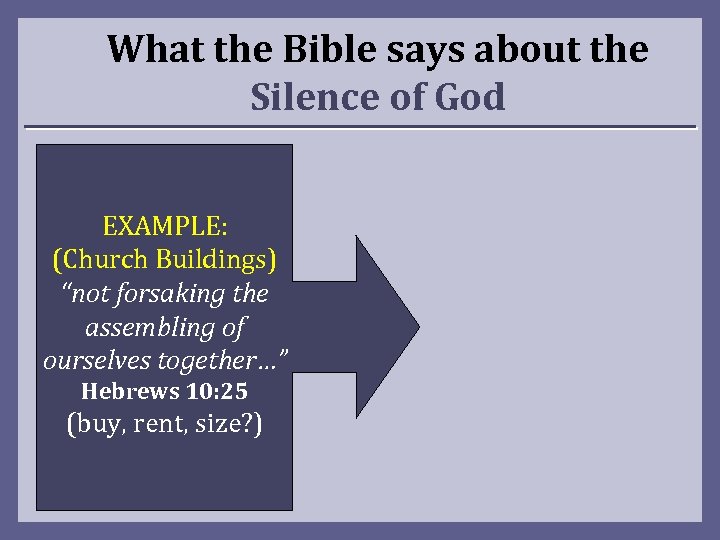 What the Bible says about the Silence of God EXAMPLE: (Church Buildings) “not forsaking