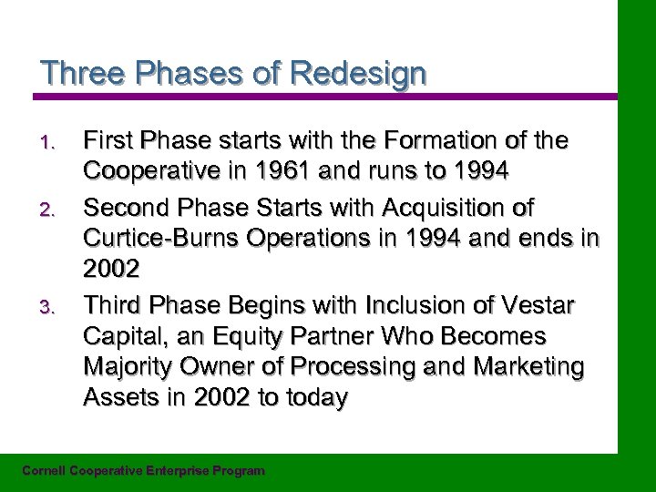 Three Phases of Redesign 1. 2. 3. First Phase starts with the Formation of