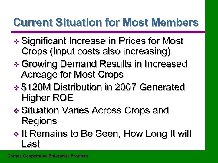 Current Situation for Most Members v Significant Increase in Prices for Most Crops (Input