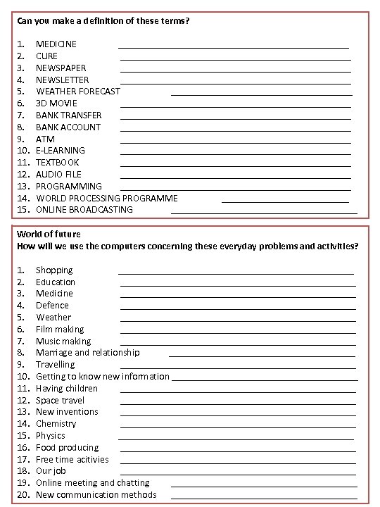 Can you make a definition of these terms? 1. 2. 3. 4. 5. 6.