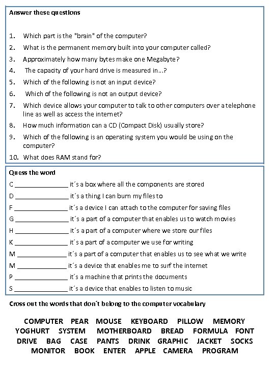 Answer these questions 1. Which part is the 