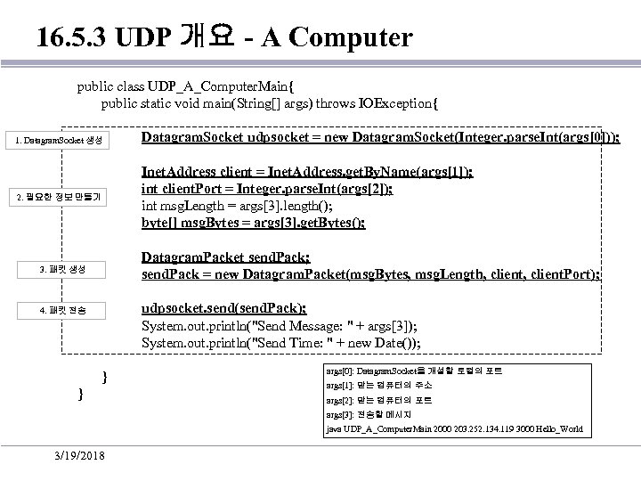16. 5. 3 UDP 개요 - A Computer public class UDP_A_Computer. Main{ public static