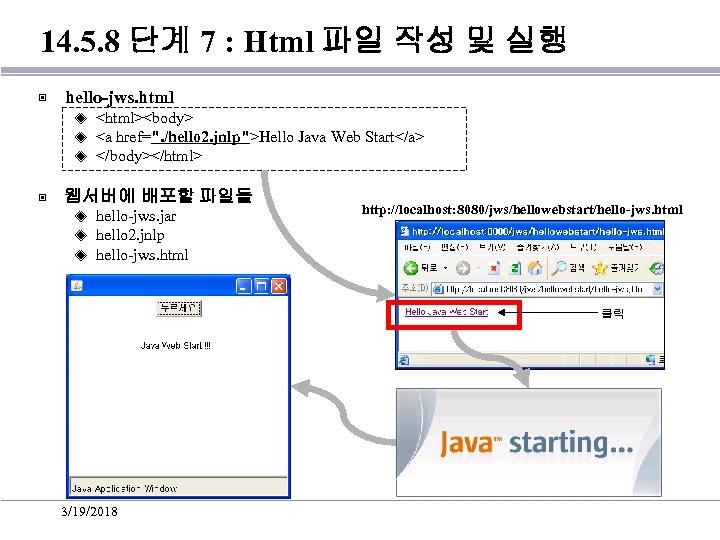 14. 5. 8 단계 7 : Html 파일 작성 및 실행 ▣ hello-jws. html